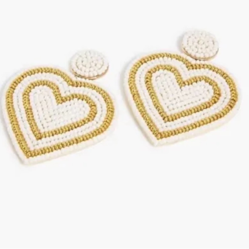 J. Crew Factory Beaded Heart Statement‎ Earrings in Pearl Multi Gold Plated New